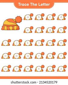 Trace the letter. Tracing letter alphabet with Hat. Educational children game, printable worksheet, vector illustration
