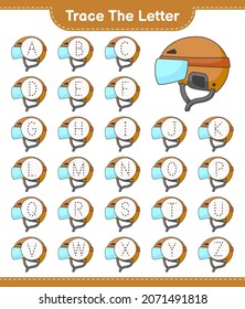 Trace the letter. Tracing letter alphabet with Hockey Helmet. Educational children game, printable worksheet, vector illustration