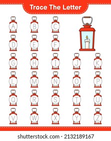 Trace the letter. Tracing letter alphabet with Lantern. Educational children game, printable worksheet, vector illustration