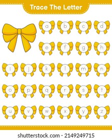 Trace the letter. Tracing letter alphabet with Ribbon. Educational children game, printable worksheet, vector illustration