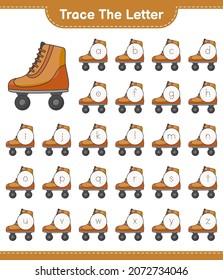 Trace the letter. Tracing letter alphabet with Roller Skate. Educational children game, printable worksheet, vector illustration