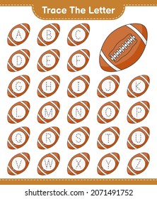 Trace the letter. Tracing letter alphabet with Rugby Ball. Educational children game, printable worksheet, vector illustration