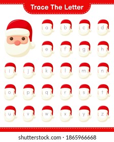 Trace the letter. Tracing letter alphabet with Santa Claus. Educational children game, printable worksheet, vector illustration
