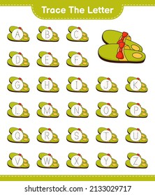 Trace the letter. Tracing letter alphabet with Slippers. Educational children game, printable worksheet, vector illustration