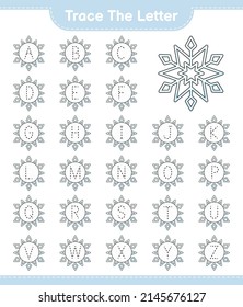 Trace the letter. Tracing letter alphabet with Snowflake. Educational children game, printable worksheet, vector illustration