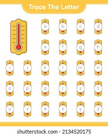 Trace the letter. Tracing letter alphabet with Thermometer. Educational children game, printable worksheet, vector illustration