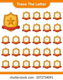Trace the letter. Tracing letter alphabet with Trophy. Educational children game, printable worksheet, vector illustration