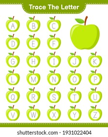 Trace the letter. Tracing letter with Apple. Educational children game, printable worksheet, vector illustration