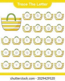 Trace the letter. Tracing letter with Beach Bag. Educational children game, printable worksheet, vector illustration