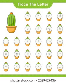 Trace the letter. Tracing letter with Cactus. Educational children game, printable worksheet, vector illustration