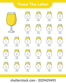 Trace the letter. Tracing letter with Cocktail. Educational children game, printable worksheet, vector illustration