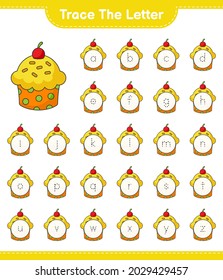 Trace the letter. Tracing letter with Cup Cake. Educational children game, printable worksheet, vector illustration