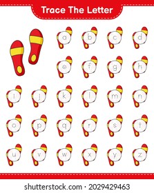 Trace the letter. Tracing letter with Flip Flop. Educational children game, printable worksheet, vector illustration