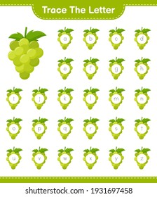 Trace the letter. Tracing letter with Grape. Educational children game, printable worksheet, vector illustration
