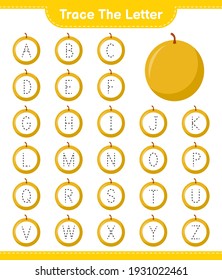 Trace the letter. Tracing letter with Honey Melon. Educational children game, printable worksheet, vector illustration