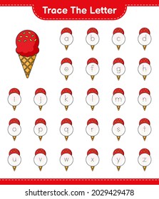 Trace the letter. Tracing letter with Ice Cream. Educational children game, printable worksheet, vector illustration