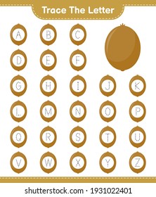 Trace the letter. Tracing letter with Kiwi. Educational children game, printable worksheet, vector illustration