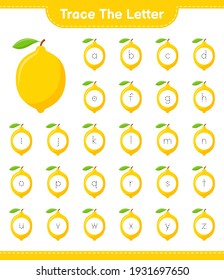 Trace the letter. Tracing letter with Lemon. Educational children game, printable worksheet, vector illustration