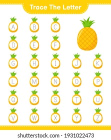 Trace the letter. Tracing letter with Pineapple. Educational children game, printable worksheet, vector illustration