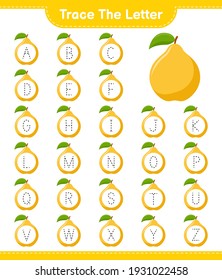 Trace the letter. Tracing letter with Quince. Educational children game, printable worksheet, vector illustration