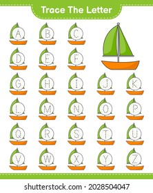 Trace the letter. Tracing letter with Sailboat. Educational children game, printable worksheet, vector illustration