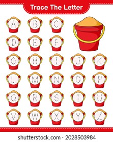 Trace the letter. Tracing letter with Sand Bucket. Educational children game, printable worksheet, vector illustration