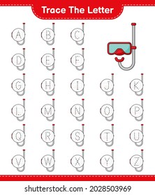 Trace the letter. Tracing letter with Scuba Diving Mask. Educational children game, printable worksheet, vector illustration