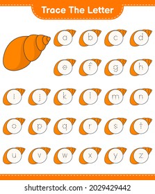 Trace the letter. Tracing letter with Sea Shells. Educational children game, printable worksheet, vector illustration