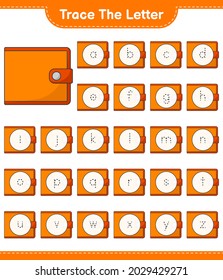 Trace the letter. Tracing letter with Wallet. Educational children game, printable worksheet, vector illustration