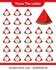Trace the letter. Tracing letter with Watermelon. Educational children game, printable worksheet, vector illustration