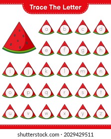 Trace the letter. Tracing letter with Watermelon. Educational children game, printable worksheet, vector illustration