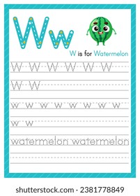 Letter w cartoon alphabet for children watermelon Vector Image