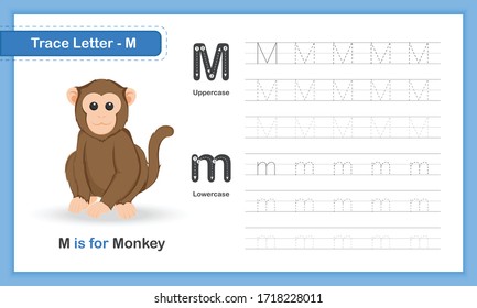 Trace Letter-M : A-Z Animal Hand Writing Practice Book