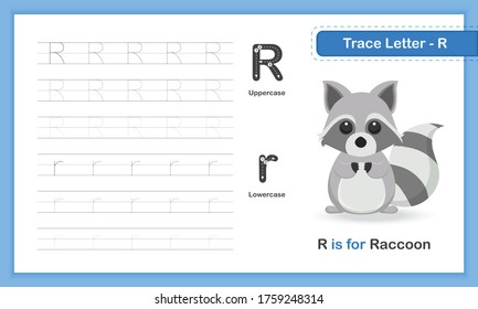 Trace Letter-R : A-Z Animal, Hand Writing Practice Book