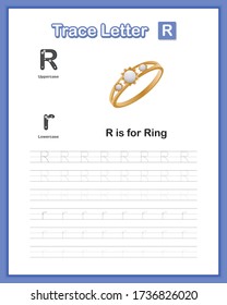 Trace Letter-R : A-Z Object,  Lowercase letter, Hand Writing Practice Book