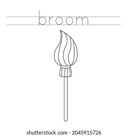 Trace letters and color black and white broom.