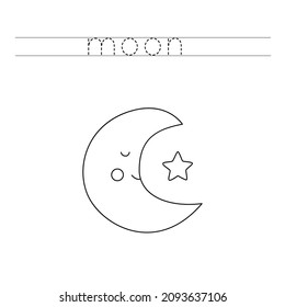 Trace letters and color black and white cute moon.
