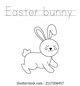 Trace letters and color black and white Easter bunny.