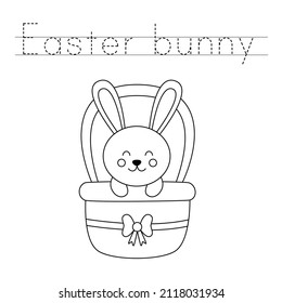 Trace letters and color black and white Easter bunny.