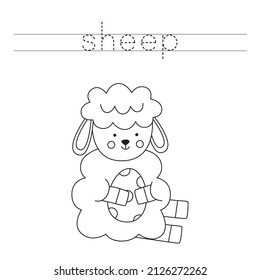 Trace letters and color black and white Easter sheep.