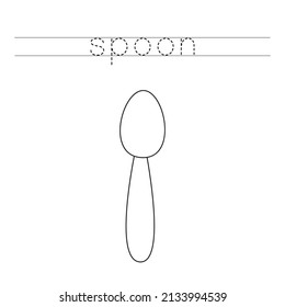 Trace letters and color black and white spoon.