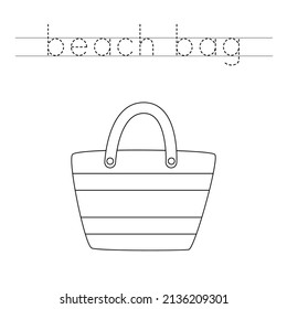 Letras y bolsa de playa en blanco y negro de color.