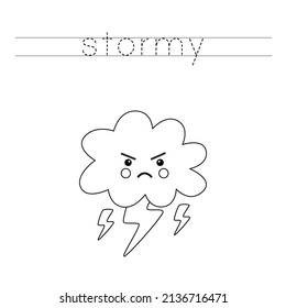 Trace letters and color black and white angry stormy cloud.