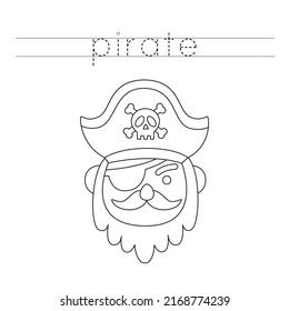 Trace letters and color black and white pirate.