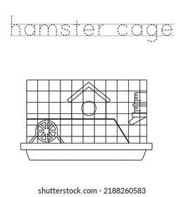 Trace letters and color black and white hamster cage.