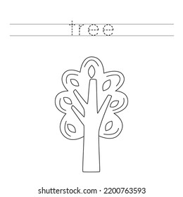 Trace letters and color black and white autumn tree.