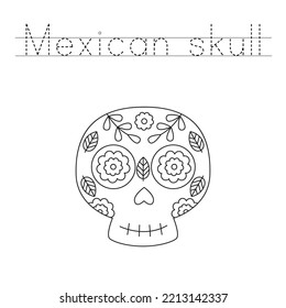 Trace letters and color black and white Mexican skull.