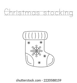 Trace letters and color black and white Christmas stocking.