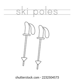 Trace letters and color black and white ski poles.