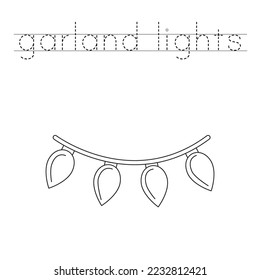 Trace letters and color black and white garland lights.